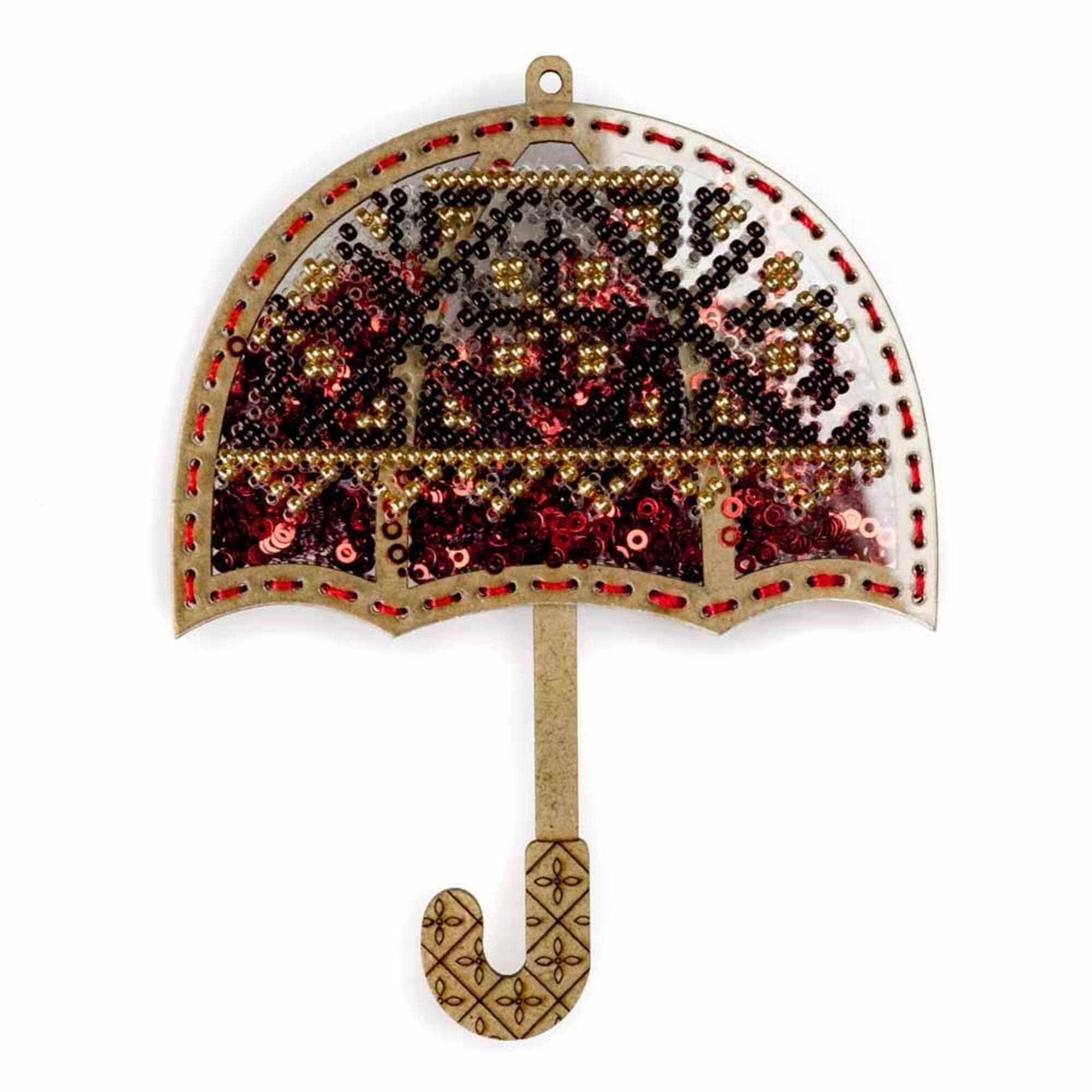 Wonderland Crafts Red Umbrella Christmas Ornament Bead Embroidery Kit